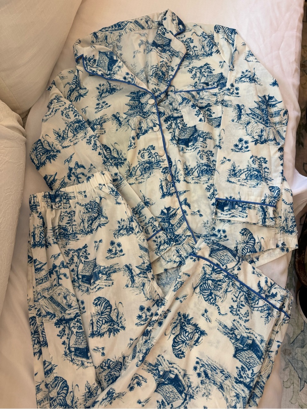 Blue Toile Cream Pajama Set - Picture 2 of 4
